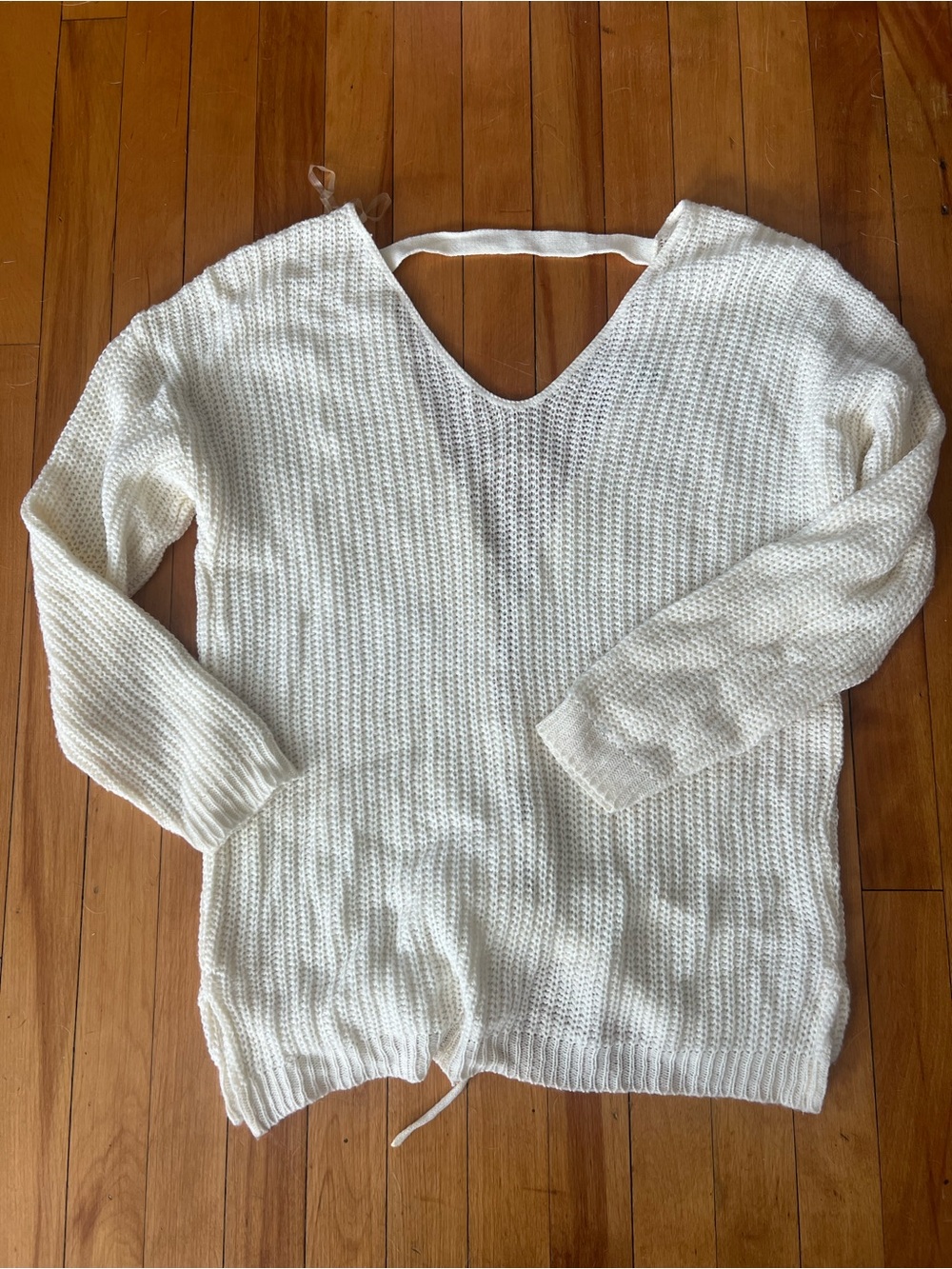 Charlotte Russe Cream V-Neck Open-Back Knit Sweater